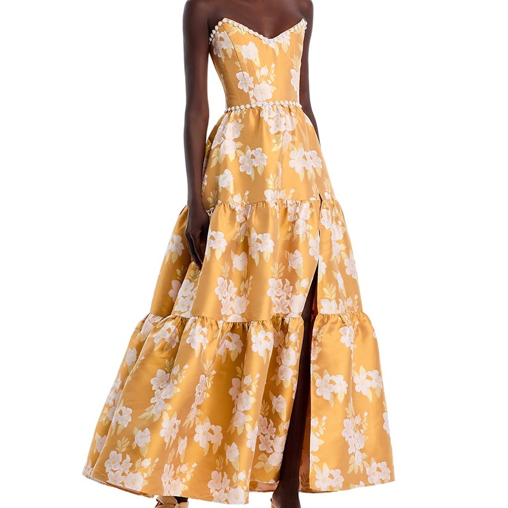V. Chapman Vivian Dress Gold Baroque Floral